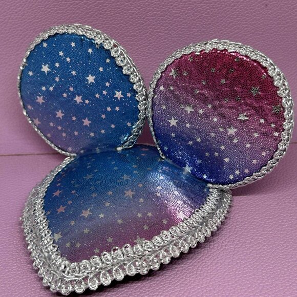 Silver Pink and Blue Metallic HANDMADE Mouse Ear Hat/ Fascinator Hat - Picture 1 of 7